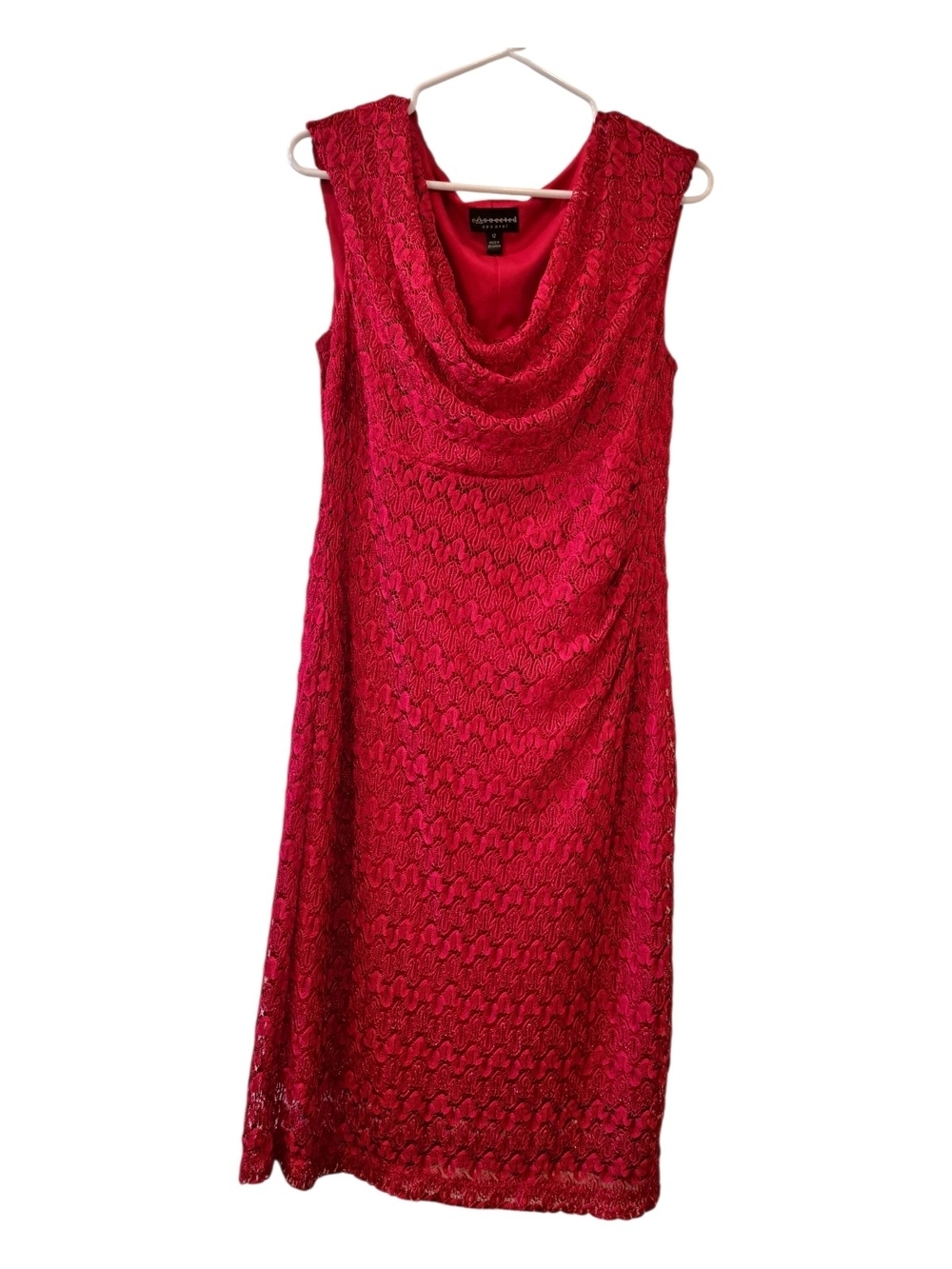 connected apparel Red Lace Cowl-Neck Midi Dress Size 12